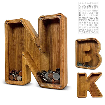 Alphabet Moneybox – Wooden Letter Coin Bank, Home Decor & Kids’ Saving Box.