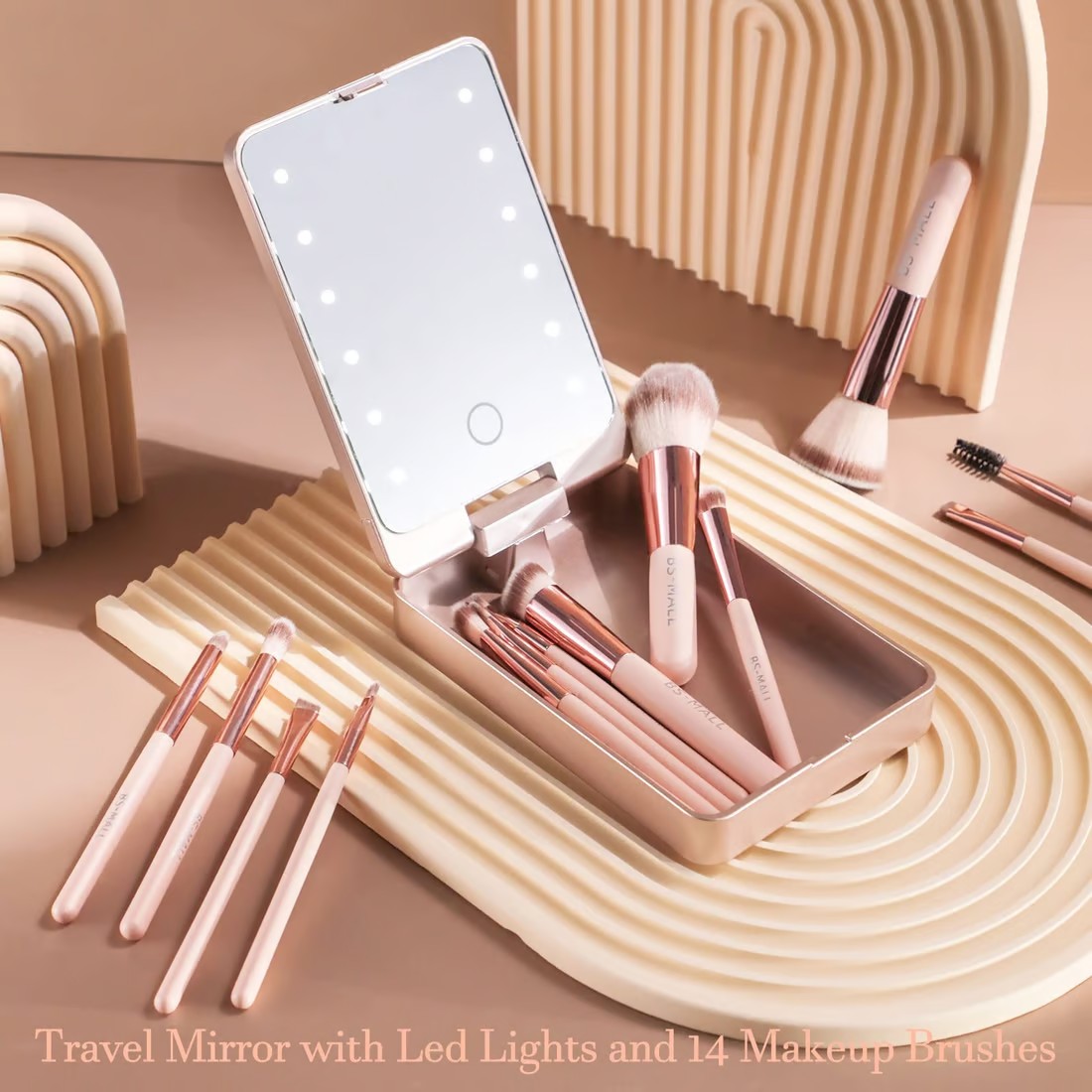 ✨Travel Makeup Brush Set With LED Light Mirror (14PCS Brush)